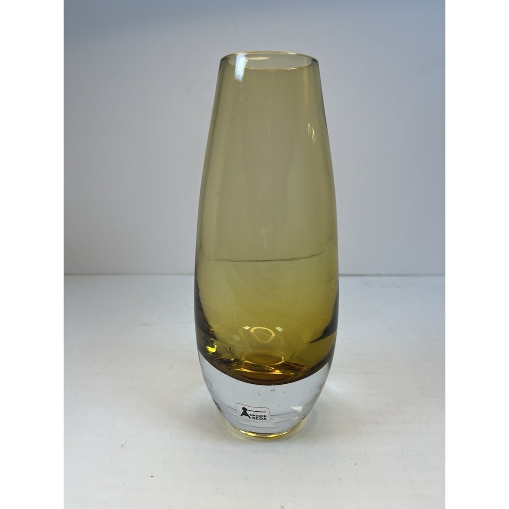 Mid Century Modern Scandinavian Glass Smoke Gold Glass Vase 9" MCM‎ Swedish